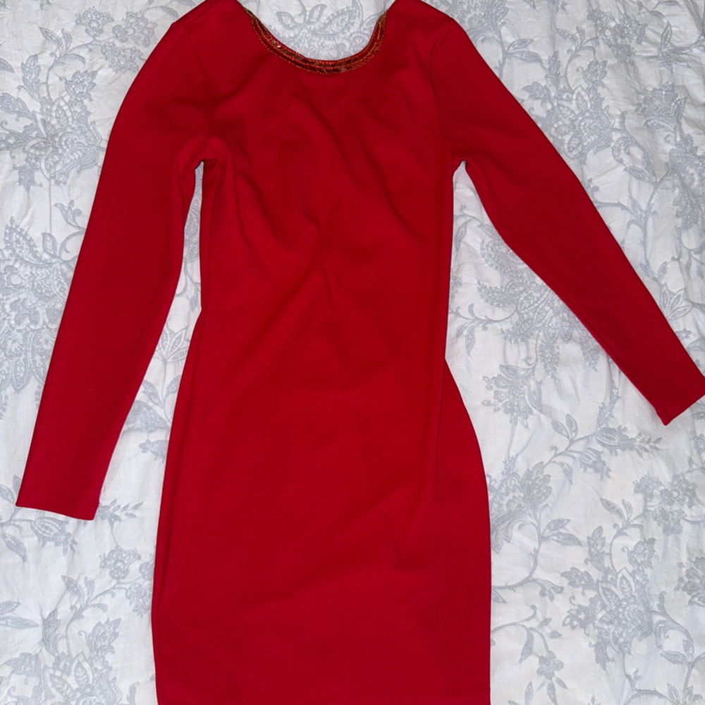 H&M Vibrant Red Dress with Gold Accents
